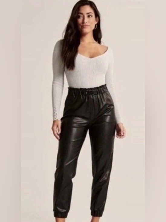 Abercrombie & Fitch Pants - Abercrombie & Fitch Black Faux Leather Joggers